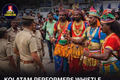 Kolatam performers at voter awareness event in Coimbatore where whistle was removed under election rules