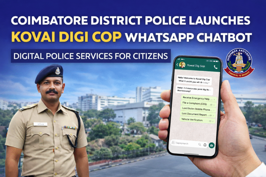 Kovai Digi Cop WhatsApp Chatbot launched by Coimbatore District Police to provide digital police services for citizens