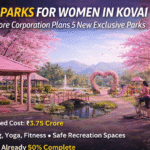 Pink Parks for Women in Kovai featuring walking tracks, open gyms, yoga spaces and leisure facilities proposed by Coimbatore Corporation