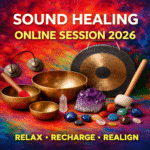 Sound Healing Online Session 2026 showing singing bowls and instruments used for meditation and relaxation