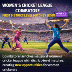 Women’s Cricket League Coimbatore district-level cricket match with women players in action