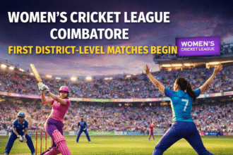 Women’s Cricket League Coimbatore district-level cricket match with women players in action