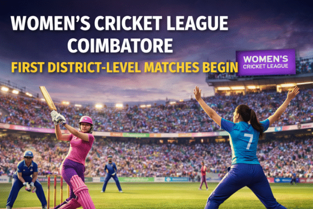 Women’s Cricket League Coimbatore district-level cricket match with women players in action