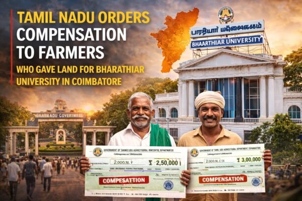 Bharathiar University land compensation for farmers in Coimbatore Tamil Nadu