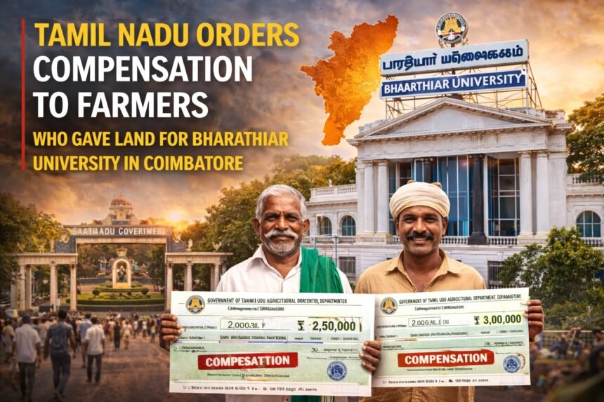 Bharathiar University land compensation for farmers in Coimbatore Tamil Nadu