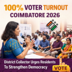 100% Voter Turnout Coimbatore 2026 awareness meeting with resident welfare associations encouraging voting participation