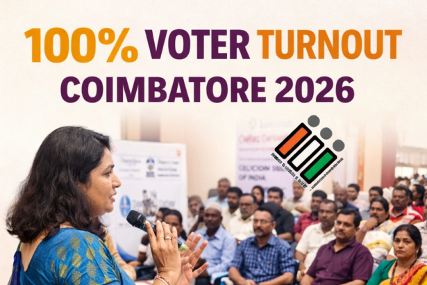 100% Voter Turnout Coimbatore 2026 awareness meeting with resident welfare associations encouraging voting participation