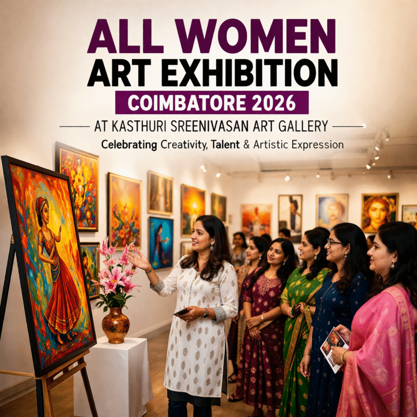 All Women Art Exhibition Coimbatore 2026 showcasing paintings and artworks by women artists at Kasthuri Sreenivasan Art Gallery