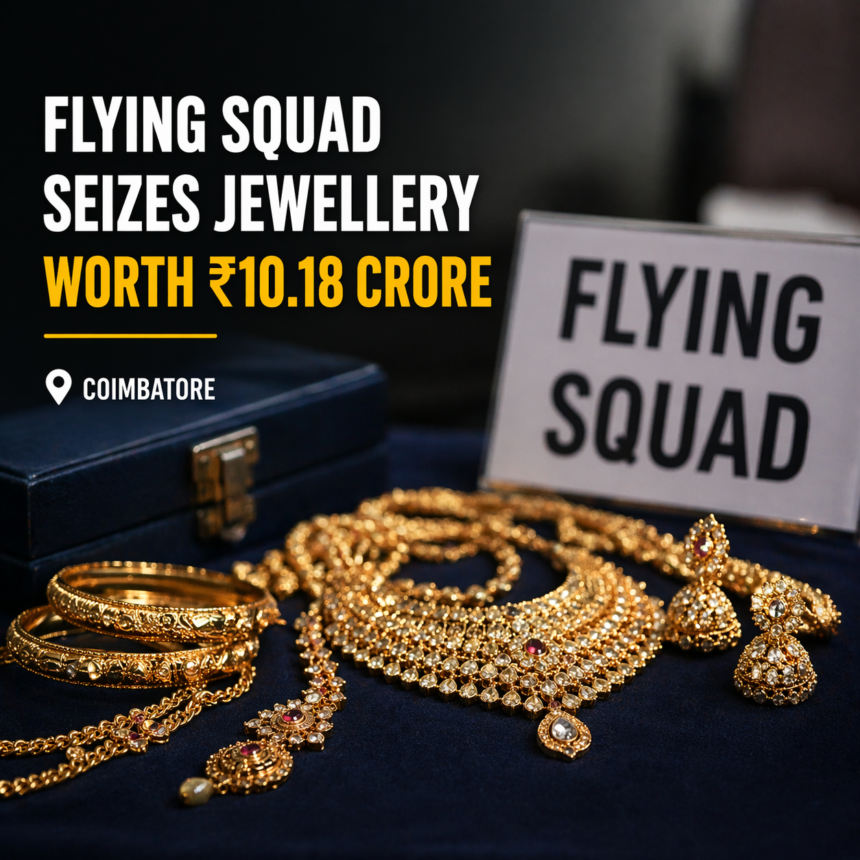 flying squad seizes gold diamond jewellery Coimbatore 2026 election checking CODISSIA seizure