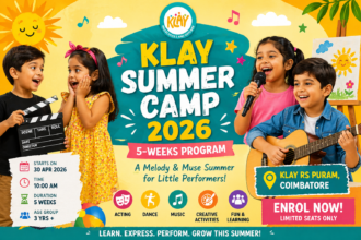 Children participating in KLAY Summer Camp 2026 Coimbatore creative learning and performance activities at RS Purama
