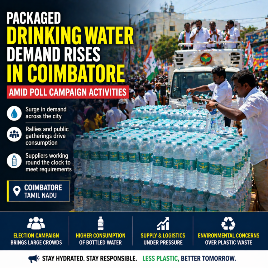 packaged drinking water demand Coimbatore poll campaign bottled water increase