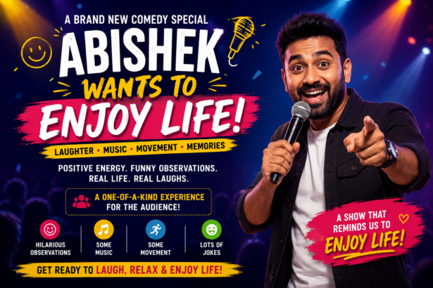 Audience excited for Abishek Wants to Enjoy Life comedy special featuring humor, music, and positive entertainment in Coimbatore