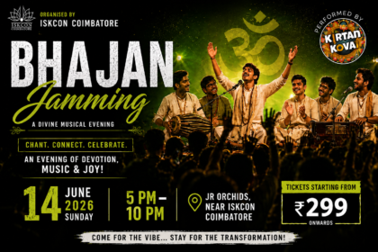 Crowd enjoying live devotional music at Bhajan Jamming in Coimbatore 2026 organized by ISKCON