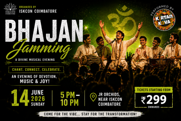 Crowd enjoying live devotional music at Bhajan Jamming in Coimbatore 2026 organized by ISKCON