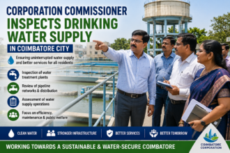 Corporation Commissioner inspecting drinking water supply infrastructure in Coimbatore city