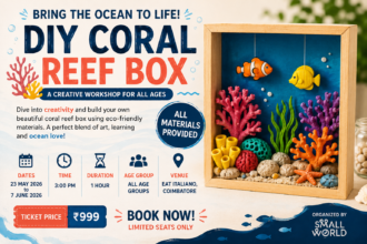 Kids and families participating in the DIY Coral Reef Box Workshop in Coimbatore