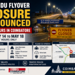 Night traffic diversion near GD Naidu Flyover in Coimbatore during temporary closure work