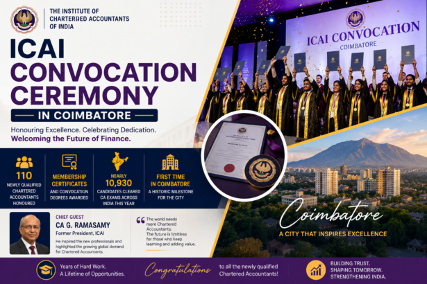 Newly qualified Chartered Accountants receiving certificates at the ICAI Convocation Ceremony in Coimbatore