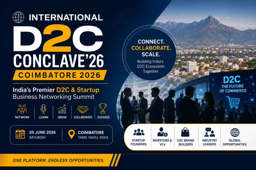 Startup founders and investors networking at International D2C Conclave’26 Coimbatore 2026 event