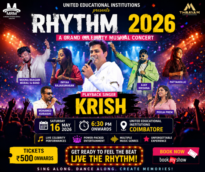 Crowd enjoying live performances at RHYTHM 2026 Coimbatore celebrity musical concert event