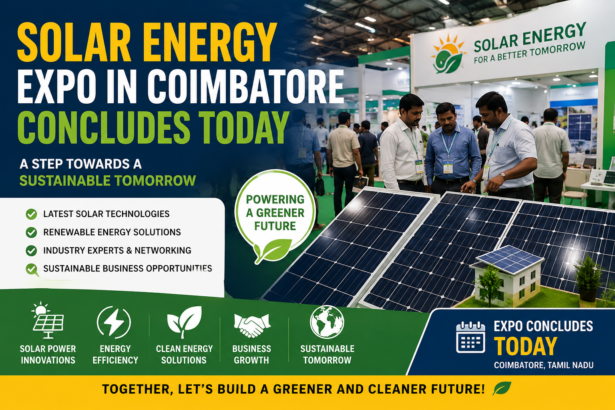 Visitors exploring solar energy technologies at the Solar Energy Expo in Coimbatore 2026