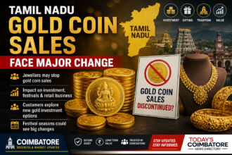 Gold coins displayed inside a jewellery showroom in Tamil Nadu amid discussions on stopping gold coin sales