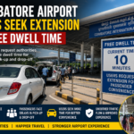 Passengers and vehicles at Coimbatore Airport seeking extension of free dwell time facilities