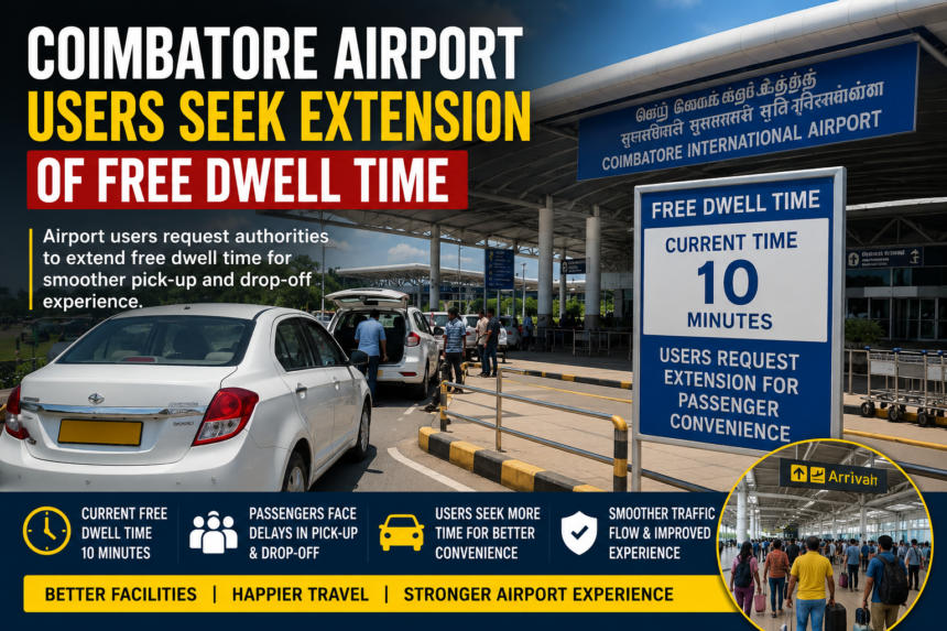 Passengers and vehicles at Coimbatore Airport seeking extension of free dwell time facilities