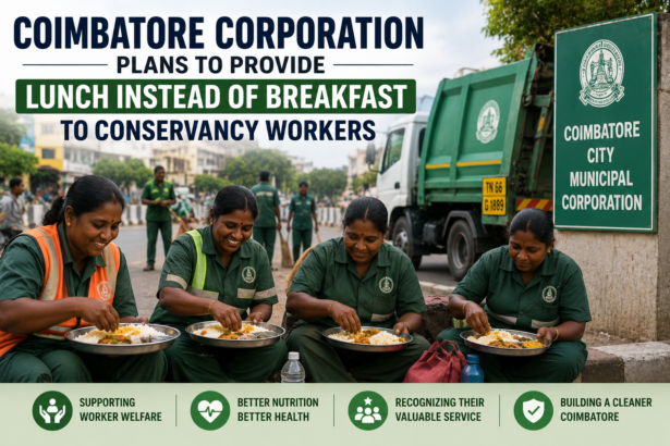 Conservancy workers in Coimbatore receiving welfare support through the proposed lunch scheme