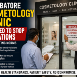 Healthcare authorities inspecting a cosmetology clinic in Coimbatore for regulatory compliance violations