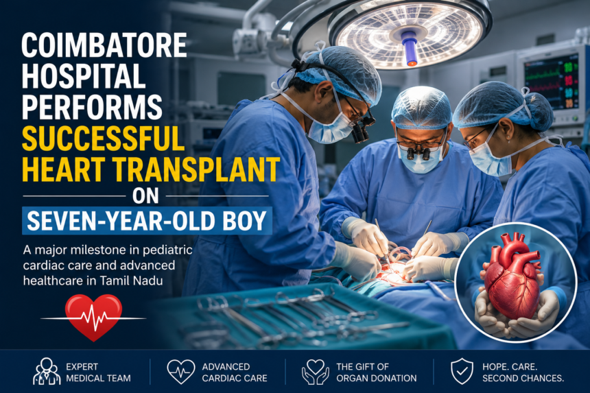 Doctors at a Coimbatore hospital successfully perform a heart transplant on a seven-year-old boy, highlighting advancements in pediatric cardiac care.