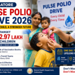 Healthcare workers administering oral polio vaccine to children during the Coimbatore Pulse Polio Drive 2026.