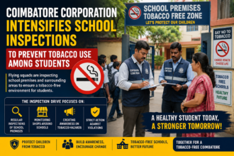 Coimbatore Corporation flying squad inspecting school premises to prevent tobacco use among students
