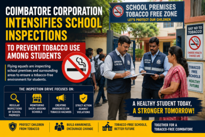 Coimbatore Corporation flying squad inspecting school premises to prevent tobacco use among students