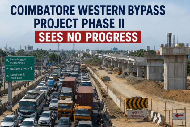 Traffic congestion on Coimbatore roads as Phase II of the Western Bypass Project awaits progress
