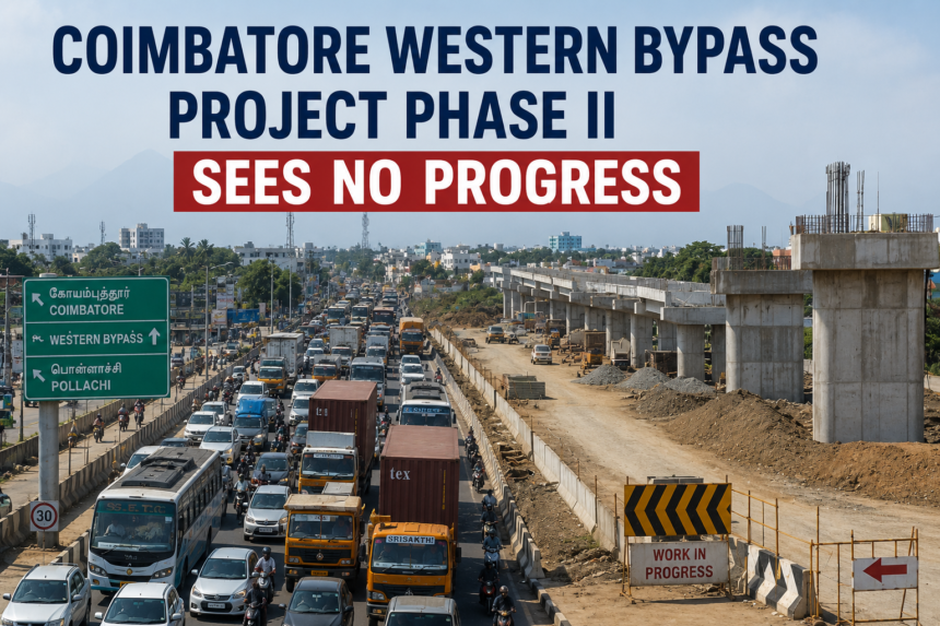 Traffic congestion on Coimbatore roads as Phase II of the Western Bypass Project awaits progress