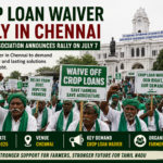 Tamil Nadu farmers participating in crop loan waiver rally demanding agricultural debt relief in Chennai