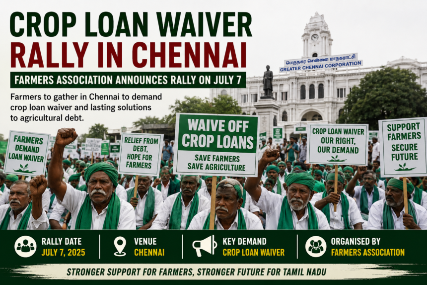 Tamil Nadu farmers participating in crop loan waiver rally demanding agricultural debt relief in Chennai