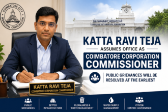 Katta Ravi Teja Coimbatore Corporation Commissioner taking charge and assuring faster resolution of public grievances in Coimbatore