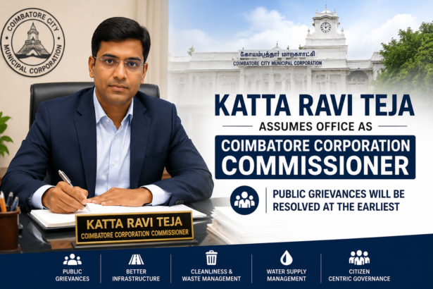 Katta Ravi Teja Coimbatore Corporation Commissioner taking charge and assuring faster resolution of public grievances in Coimbatore