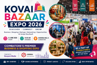 Visitors exploring stalls and business exhibits at Kovai Bazaar Expo 2026 in CODISSIA Hall A, Coimbatore
