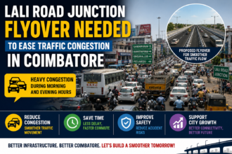 Traffic congestion at Lali Road Junction in Coimbatore highlighting the need for a flyover