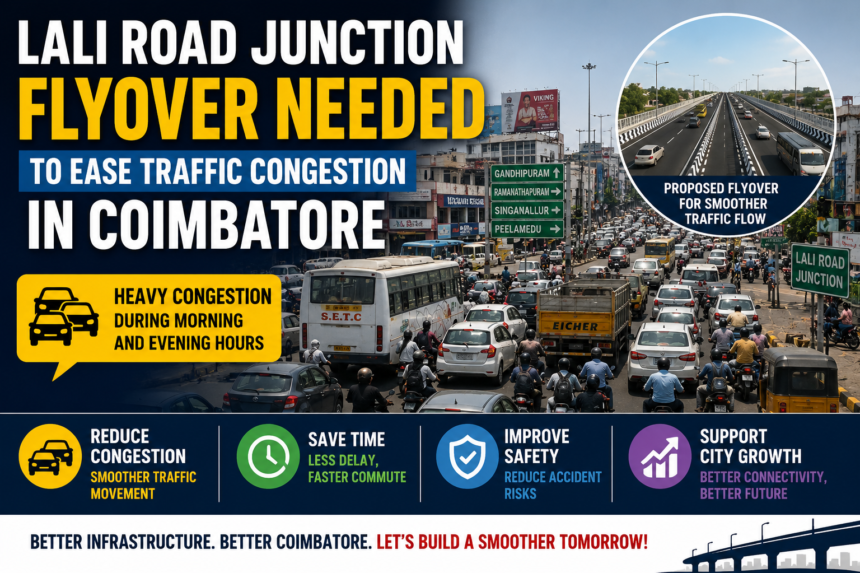 Traffic congestion at Lali Road Junction in Coimbatore highlighting the need for a flyover