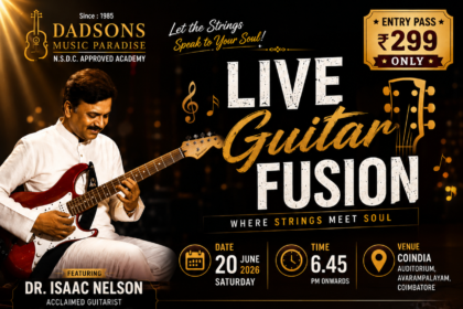 Dr Isaac Nelson performing at Live Guitar Fusion Coimbatore 2026 music concert in Coimbatore