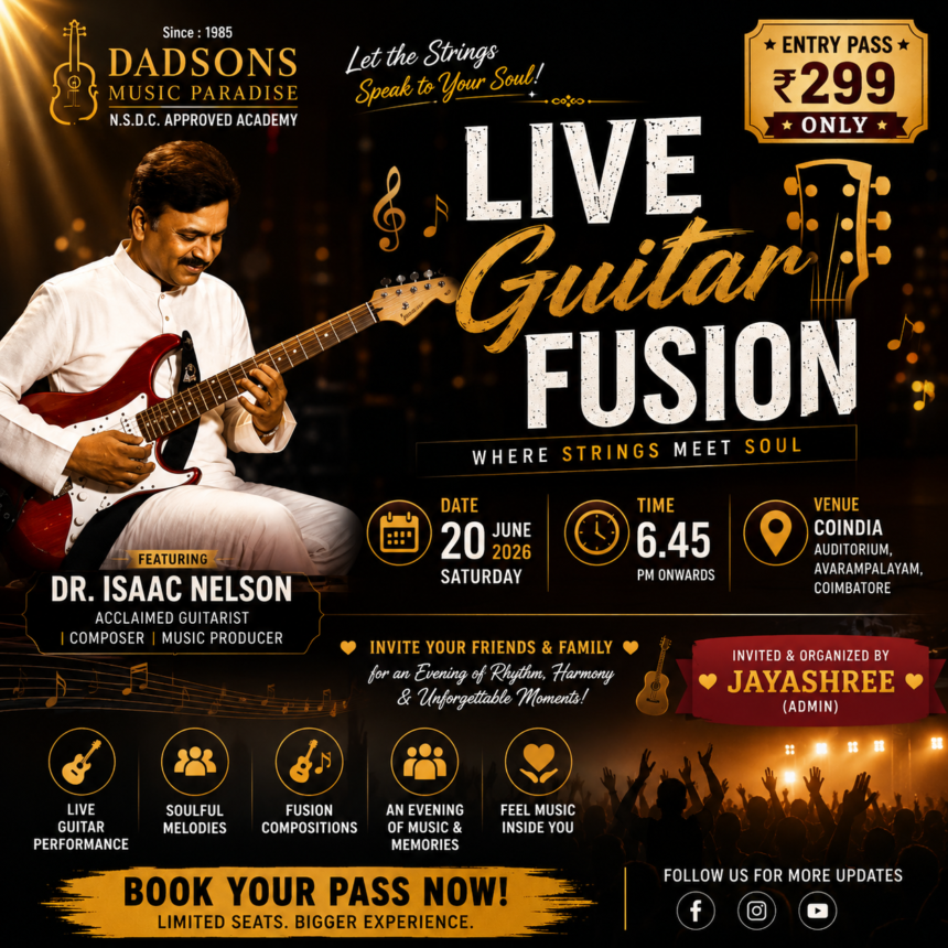 Dr Isaac Nelson performing at Live Guitar Fusion Coimbatore 2026 music concert in Coimbatore