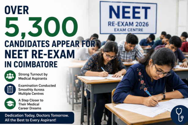 Students appearing for the NEET Re-Exam in Coimbatore during the 2026 medical entrance examination