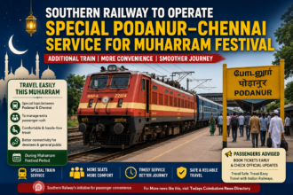 Southern Railway special train operating between Podanur and Chennai for Muharram festival passengers