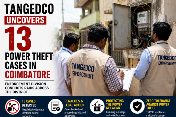 TANGEDCO officials conducting enforcement raids to detect illegal electricity connections in Coimbatore