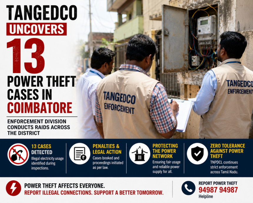 TANGEDCO officials conducting enforcement raids to detect illegal electricity connections in Coimbatore