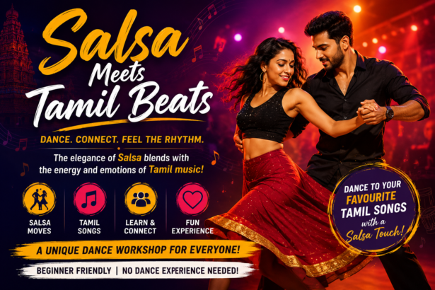 Salsa Meets Tamil Beats dance workshop in Coimbatore blending Salsa moves with popular Tamil songs